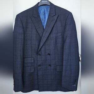 English Laundry Arrogant  Wool Gray Checked Peak Lapel Blazer,Sz.44R